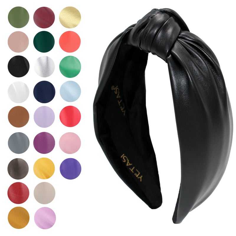 YETASI Warm Stylish Black Leather Headbands for Women, Wearable All Day. Trendy Head bands for Women's Hair Knotted Headband for Women is a Top Knot Womens Fashion Designer for Girls - Image 2